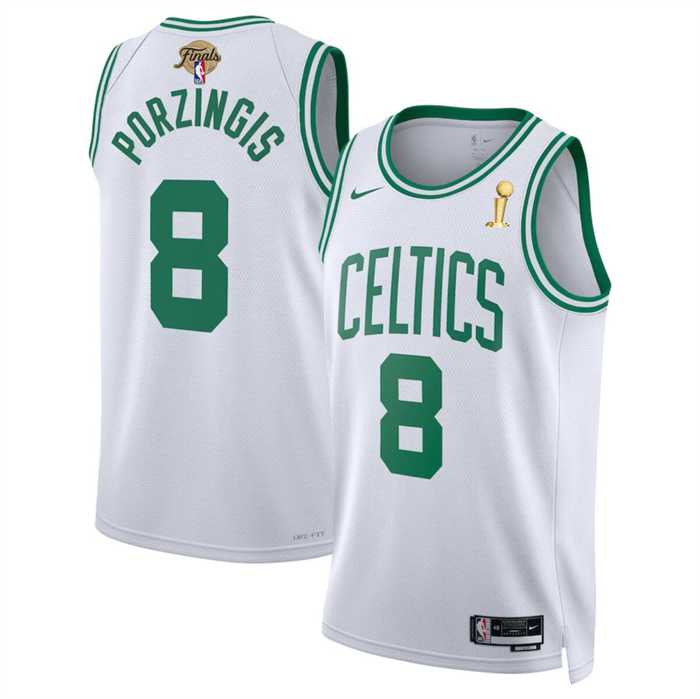 Mens Boston Celtics #8 Kristaps Porzingis White 2024 Finals Champions Association Edition Stitched Basketball Jersey Dzhi->->NBA Jersey
